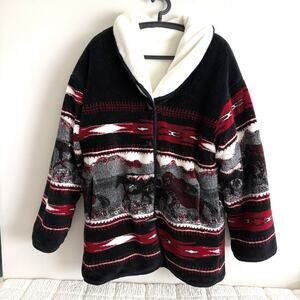 Nordic Lights Womens Med Fleece Jacket Coat Aztec Western Horses Cowgirl Barn